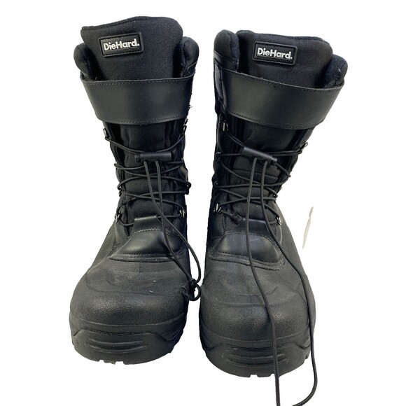 Diehard Men\'s Size 13M Snow Boots Black Bungie/Hook & Loop Faux Fur Lining Flaw!